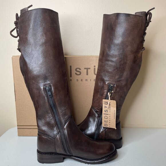 BED STU Manchester Distressed Brown Leather Tall Riding Boots BedStu Size 6.5 - Picture 4 of 16
